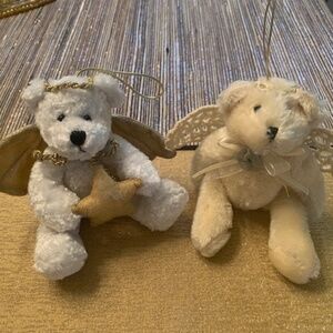 Two Cuddly Angel Bears Christmas Ornaments